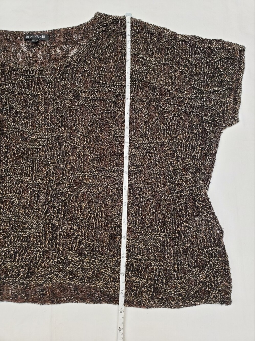 Eileen Fisher Brown Gold Metallic Linen Open Knit SweaterSize Small Italian Yarn - Picture 5 of 6